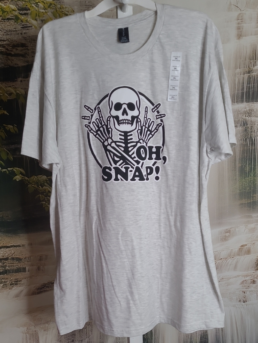 New! Mens 2XL Gray Oh Snap Skeleton Halloween T-Shirt